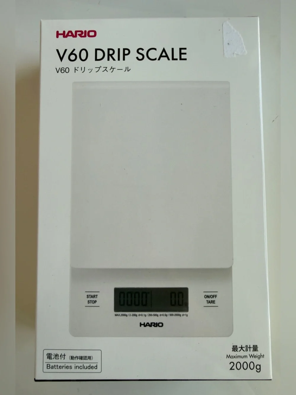 Hario V60 Drip Coffee Precision Scale, White, Max Weight 2,000 grams New in Box